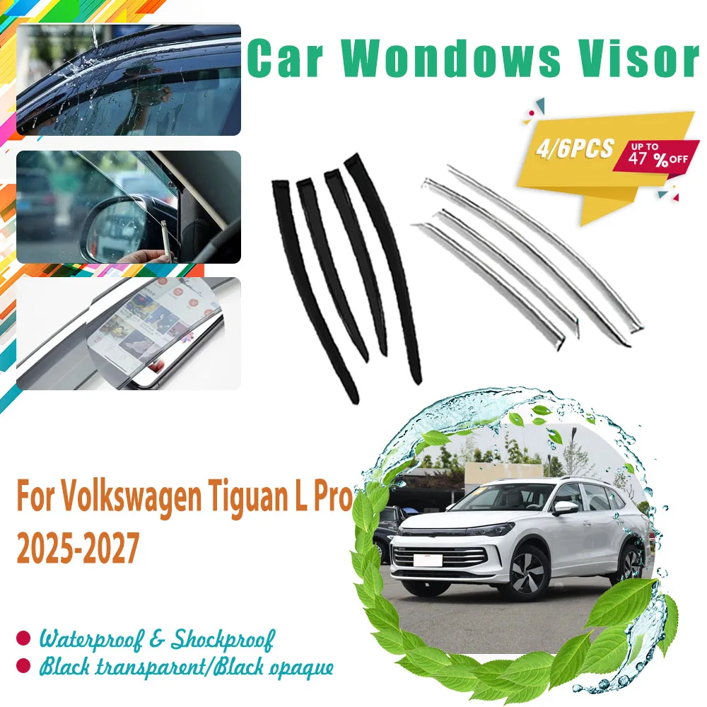 Car Window Visor For Volkswagen VW Tiguan L Pro 2025~2027 Waterproof Sticker Rain Guard Shade Awning Trim Cover Auto Accessories