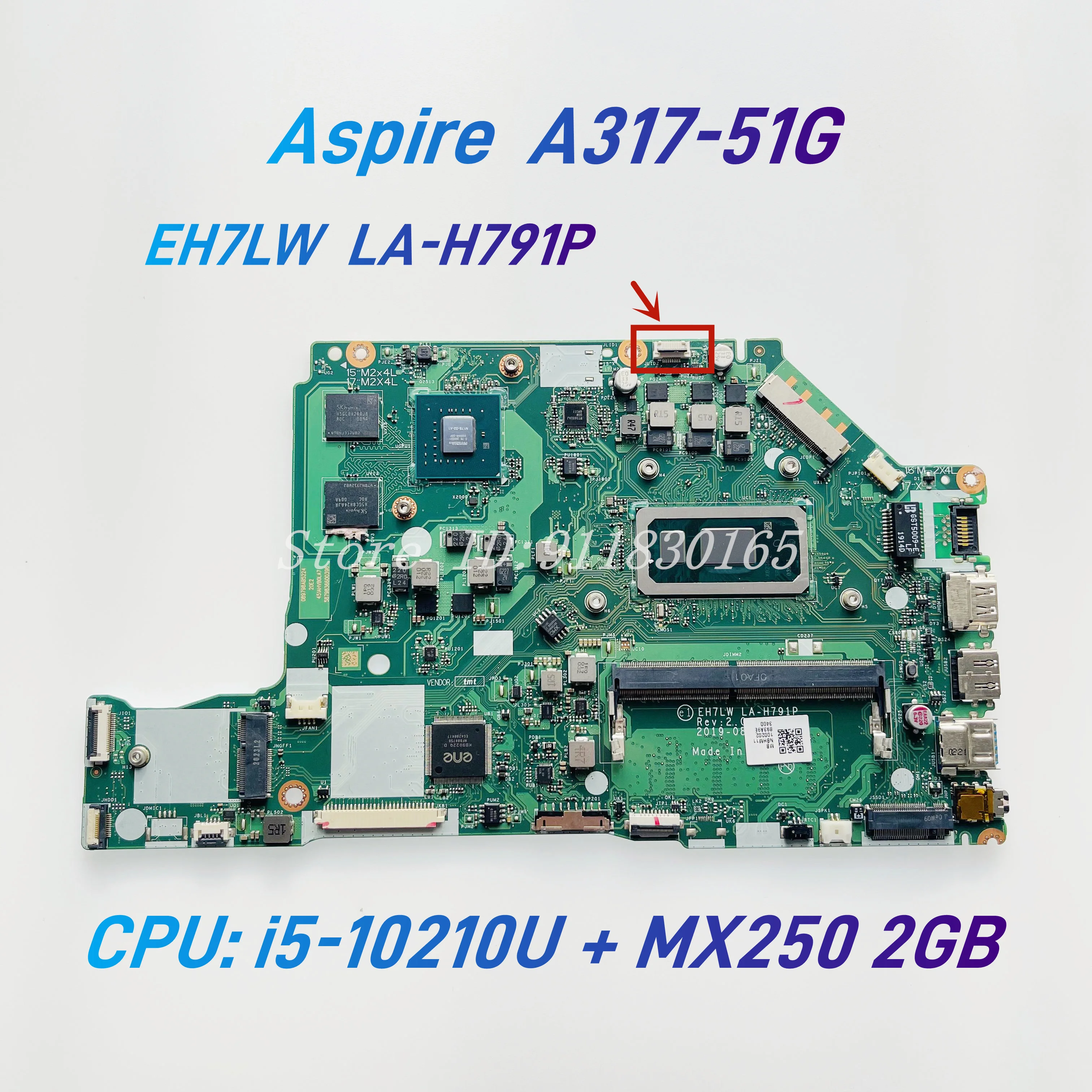 EH7LW LA-H791P For Acer Aspire A317-51 A317-51G Laptop Motherboard With Core i5-10210U CPU MX250 2GB GPU 4G-RAM DDR4 Mainboard