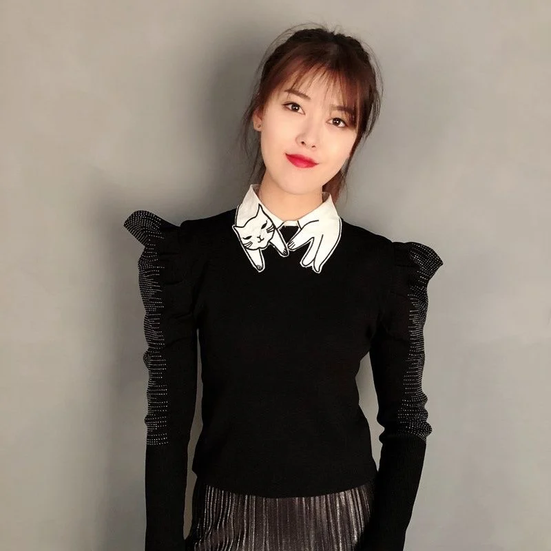 Colletto finto Versatile colletto della camicia finto Autunno Inverno Maglione Colletto della camicia decorativo Strato interno Base Pizzo Raso di cotone Doll Co