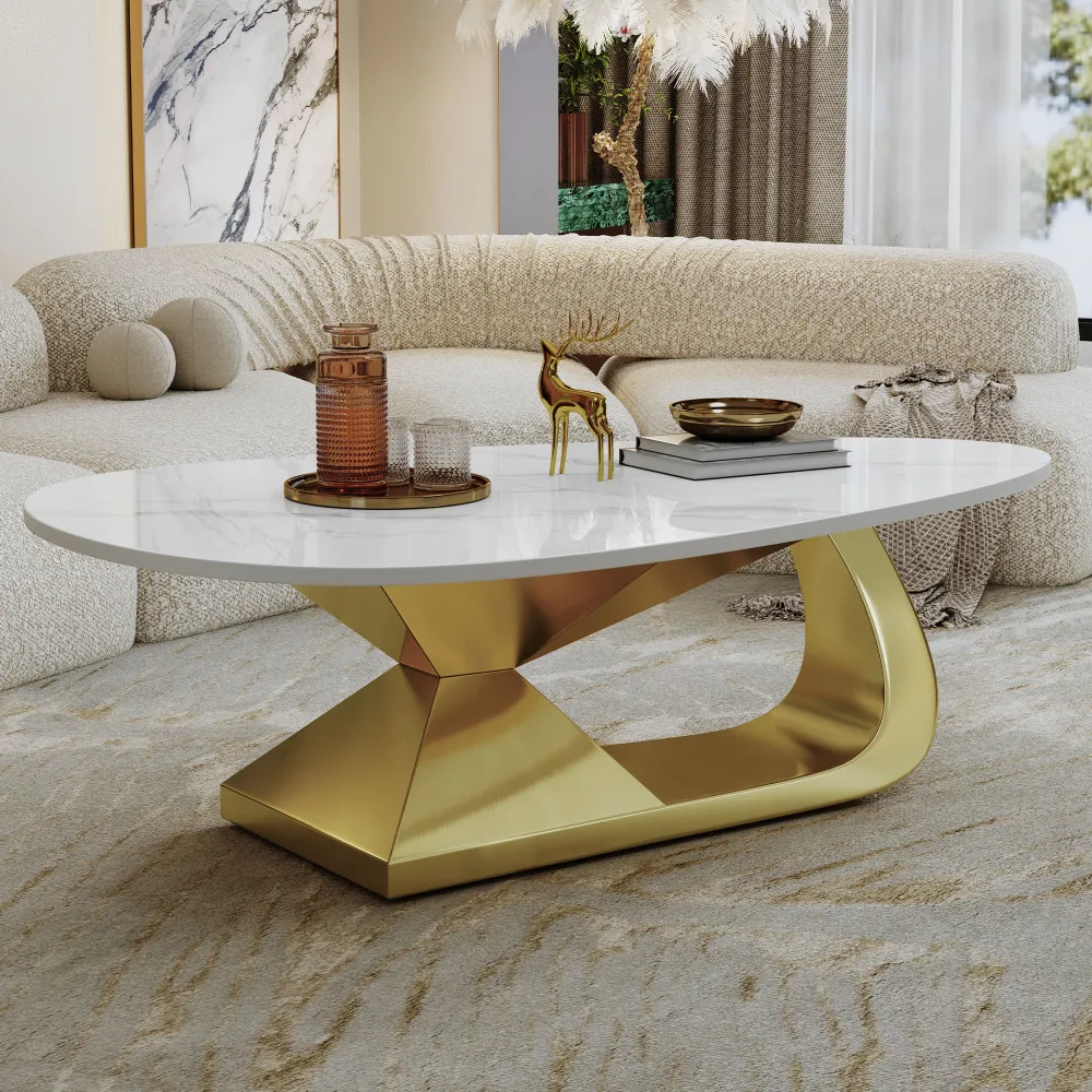

Modern Sintered Stone Tabletop Coffee Table with Stainless Steel Base - Elegant and Durable Living Room Centerpiece