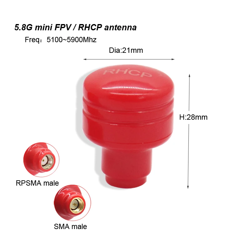 レーシングドローン用ミニfpvアンテナ,5.8g, 5dbi, omni,rhp,lhcp, sma,2個