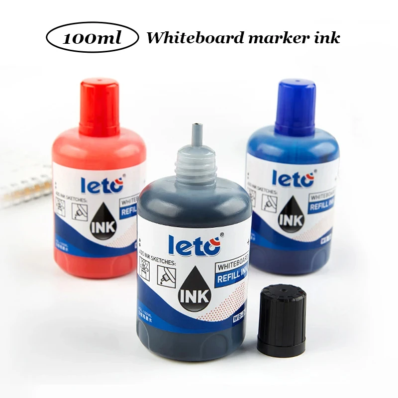1Box 100ml Whiteboard Marker Ink Refill Set - Assorted Colors Pack of Red Blue Black Green - Compatible with All Erasable Whiteb