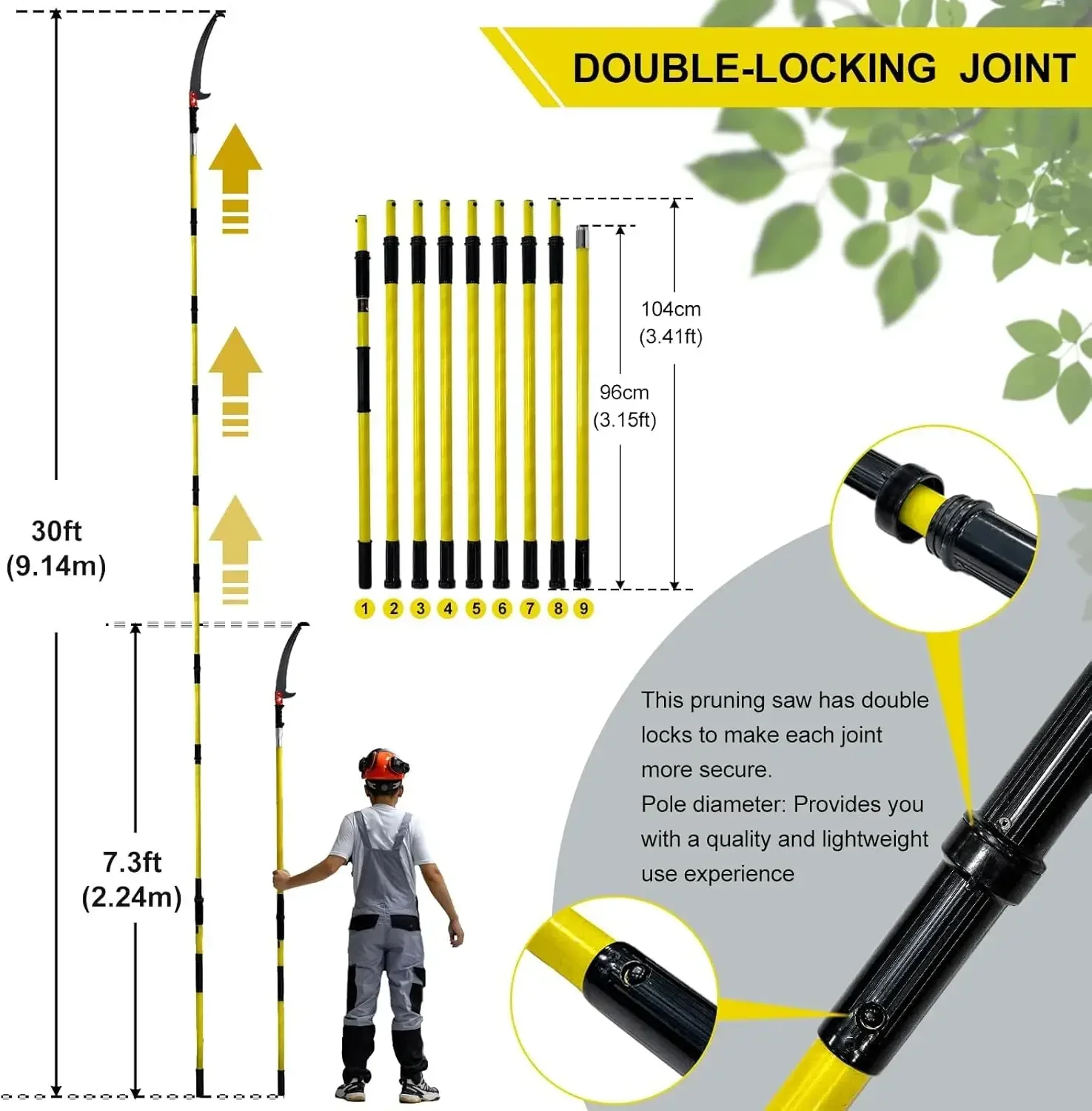 Pole Saws for Tree Trimming, 7.3-30FT Tree Saw with Adjustable Length, Tree Trimmers Long Handle Pruner for Pruning Palms and Br