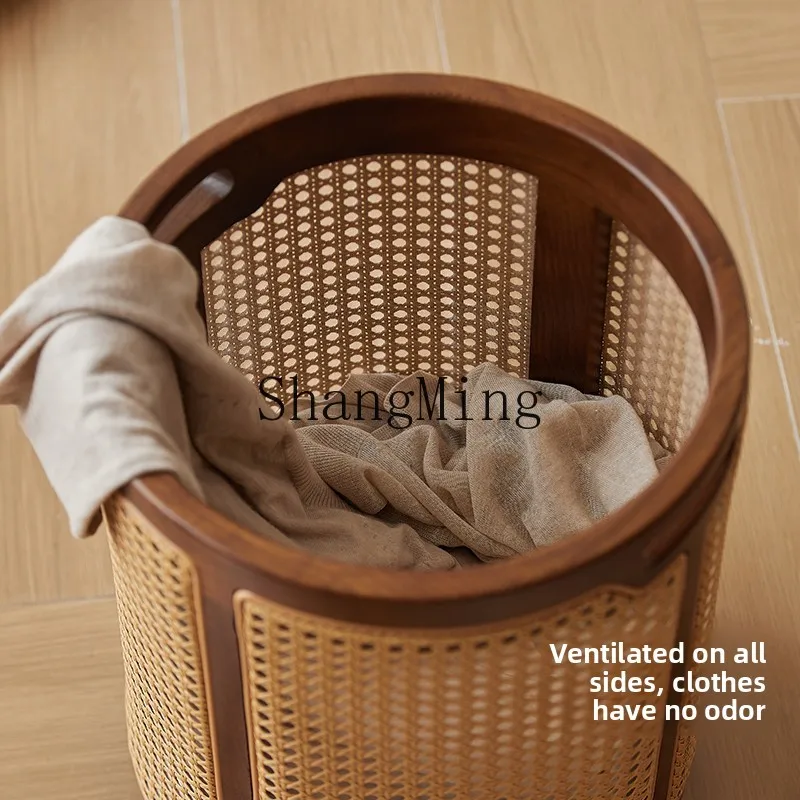 

ZYY Household rattan rattan round laundry basket felt toys dirty clothes bedroom sundries storage basket with lid