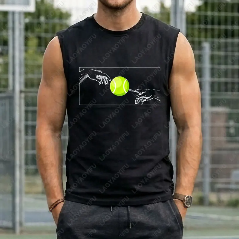 Men & Women's Tennis Graphic Tops with Two Fingers and Tennis. Design 100% Cotton Sleeveless Vest Casual Outdoor Comfy Top