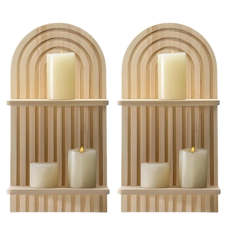 

2Pcs Arch Wall Shelf Double Layer Storage Rack Plant Display Floating Shelf for Kitchen Bathroom Office Home Decors
