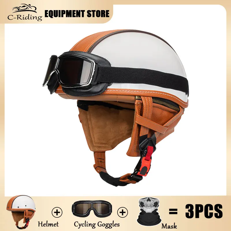 

Novelty Retro Half Face Helmet Cruiser Scooter Chopper DOT Approved German Style Motorcycle Helmets Thin Skull Cap Half Helmet