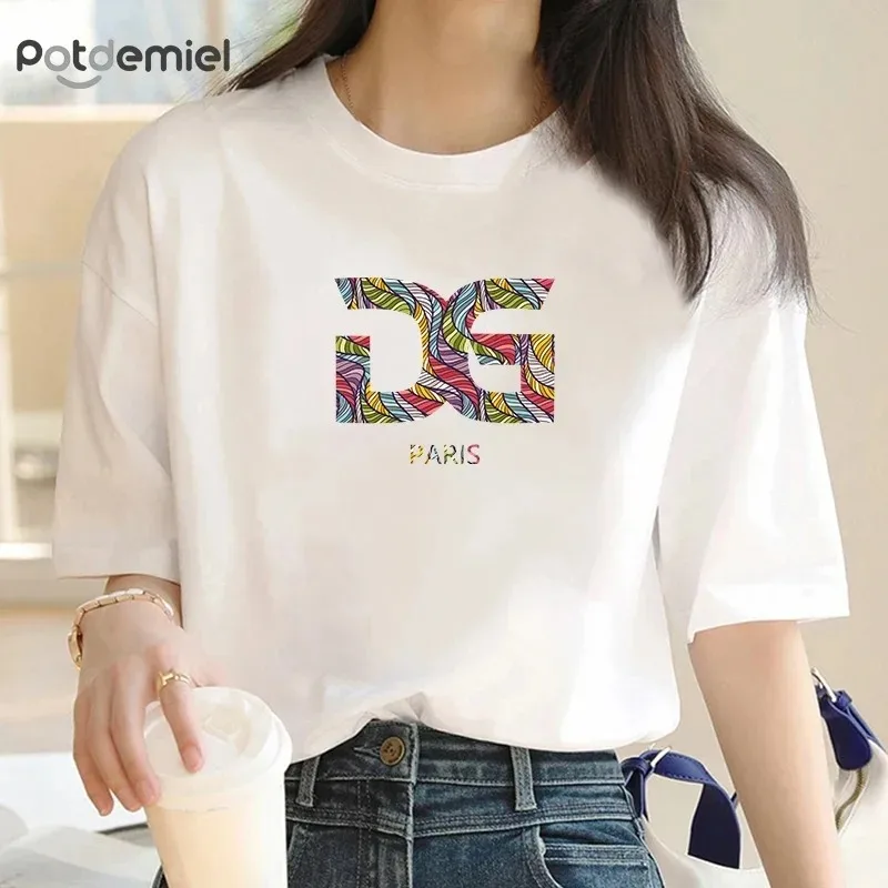 Summer Simple Streetwear Plus Size Women\'s T-shirt Hot-selling Letter Print Top New Summer Round Neck Short-sleeved T-shirt