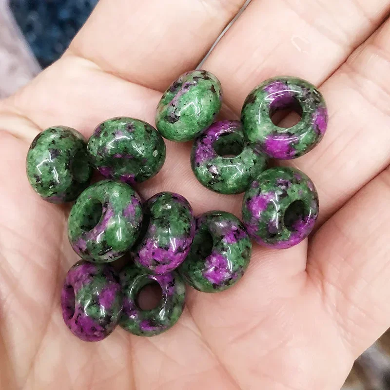 4pcs 8x14mm 5mm Big Hole Natural Round Jades Jaspe Stone Crystal Spacer Beads Charm Pendant For Jewelry Making Accessories