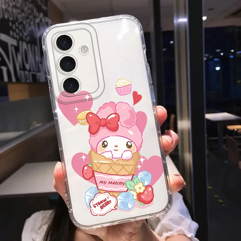 Funda de teléfono suave para Samsung Galaxy A73 A54 A15 A55 A23 A36 A13 A25 A26 A24 A14 A33 A56 A34 A35 melodía de dibujos animados Sanrio