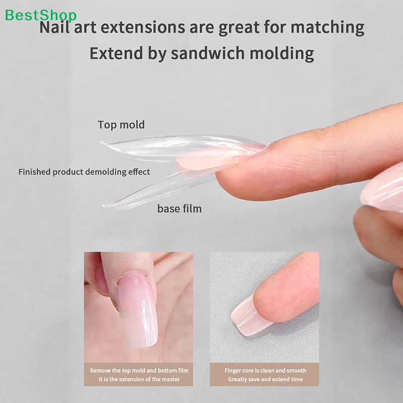 ♥ 180 stuks elliptische sandwich-pantser nageltips - doorzichtige boven- en basisvorm nepnagels voor salon- en doe-het-zelf-manicure
