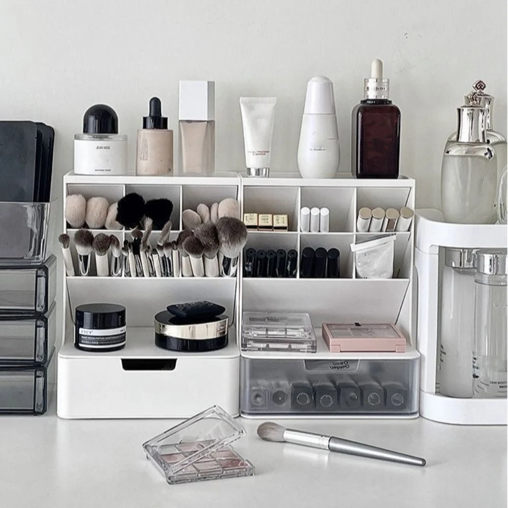6-Grid Desktop Storage Drawers Stackable Design Large Capacity Cosmetics Storage Box Space-saving Oblique Insertion