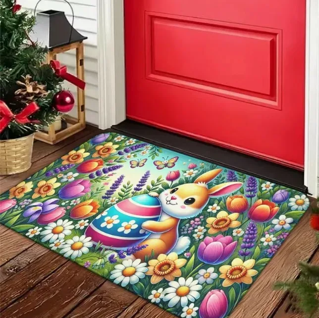 Autumn Rabbit Print Pattern Door Mat and Easter Egg Door Mat Machine Carpet Suitable Bathroom Kitchen Bedroom Office Decoration