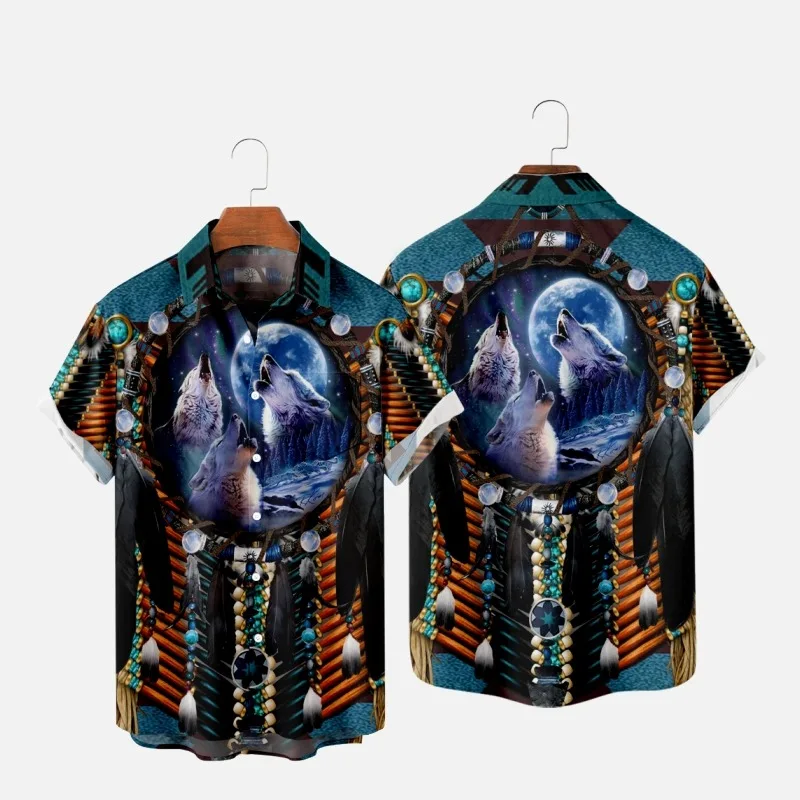 Men's Fashion Summer T-Shirts Hawaiian Indians 3d Print Cozy Casual One Button Shirts Short Sleeve Beach Oversized Shirts 13