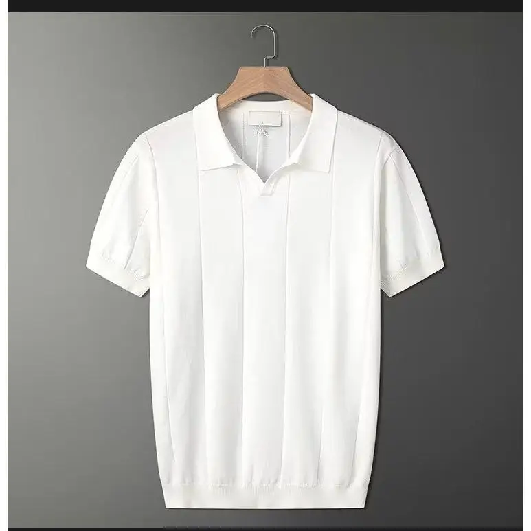 

Loose Fit Ice Silk Knitted Short Sleeve Shirt Men's Summer Thin Breathable T-Shirt Casual Style Standard Edition Polyest...