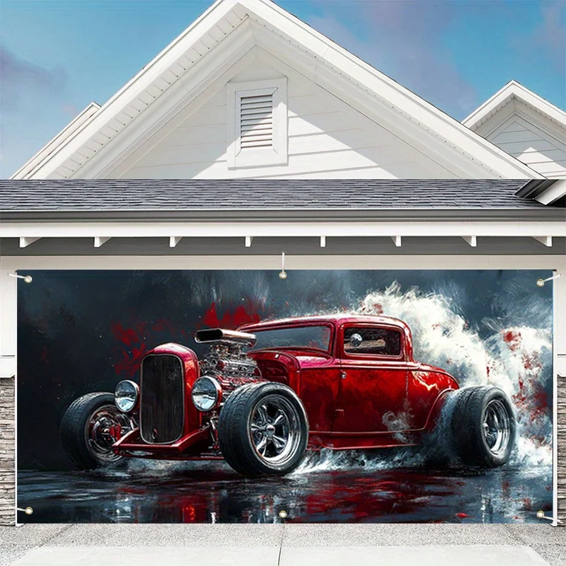 A vibrant red car polyester party banner - durable, suitable for autumn celebrations, no need for electricity,outdoor decoration