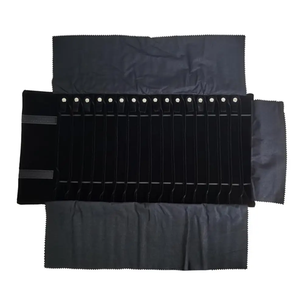 حقيبة تخزين للسفر على شكل قلادة آمنة غير قابلة للتشابك، حامل 16 سلسلة (بولي يوريثان رمادي ومخمل أسود) #3