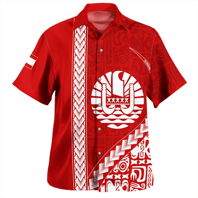 Tahiti Polynesian Hawaiian Shirts For Men Clothes 3d Printed Tahitian Tribal Short Sleeves Lapel Blouse Tops Summer Button Shirt
