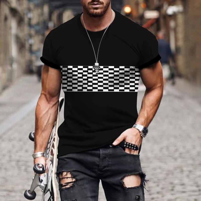 Summer Fashion Products Men\'s T-shirt 3D Print Street Fashion Stripe Plaid Shirt Summer High Quality Breathable Super Top