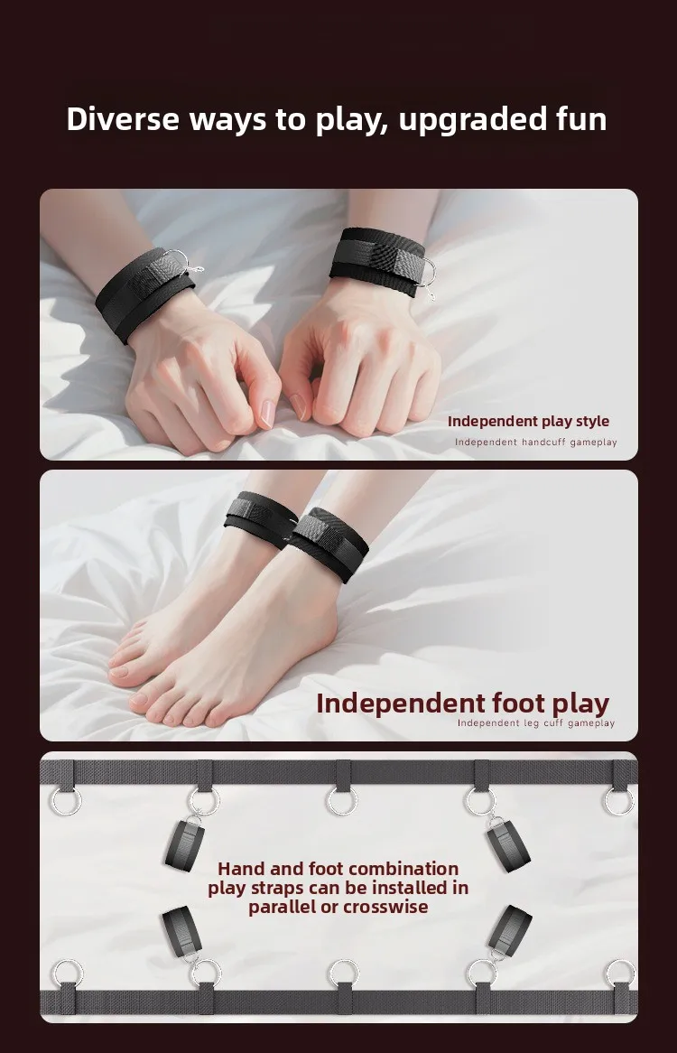 BDSM السرير ضبط النفس تكبيل الكاحل الأصفاد مجموعات الالعاب الجنسية الكبار المثيرة لعبة عبودية التروس SM الرقيق لعبة الجنسية الملحقات