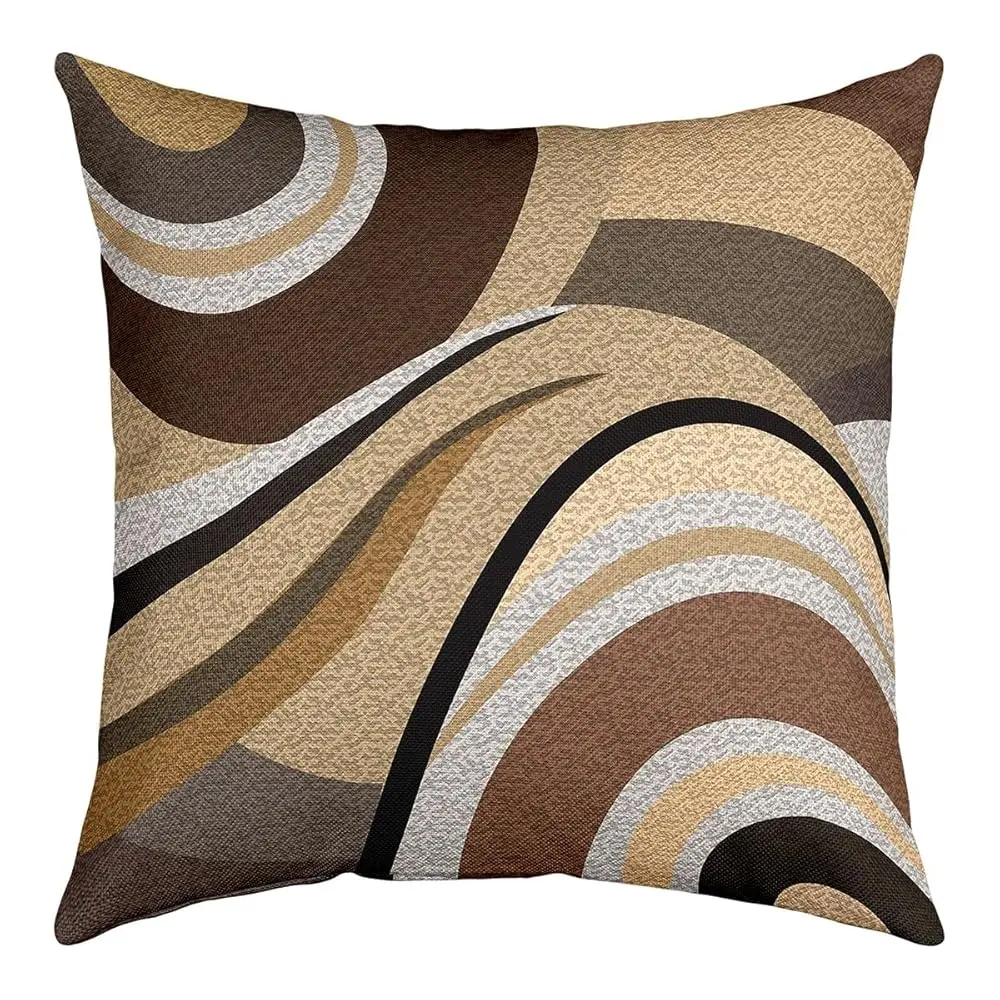 

Pa Of 4 Geometric Decor Outdoor Throw Pillow Covers, Soft Stripe Line Brown Grey Square Cushion Case Set For Couch Sofa Living