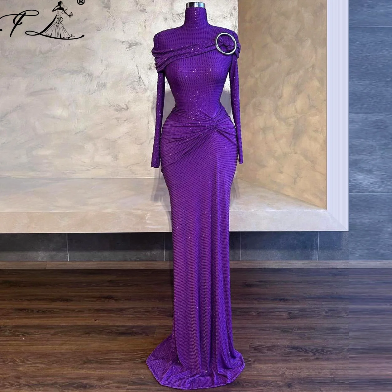 Purple Arabic Mermaid Evening Dresses 2025 Sequined Prom Gowns with Long Sleeves Women Party Dress Customized