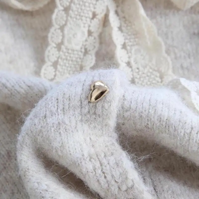 فتاة شريطة من الدانتيل سترة الأميرة موضة طويلة الأكمام محبوك قميص تنوعا ربيع الخريف الملابس خارج قميص سترة #6