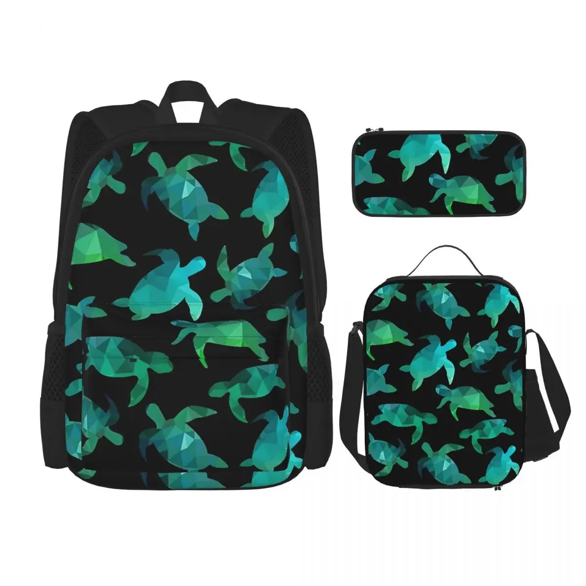 Conjunto de três peças de mochilas de tartaruga fofas para meninos e meninas, mochilas escolares infantis, mochila infantil, lancheira, bolsa de caneta, bolsa de livros