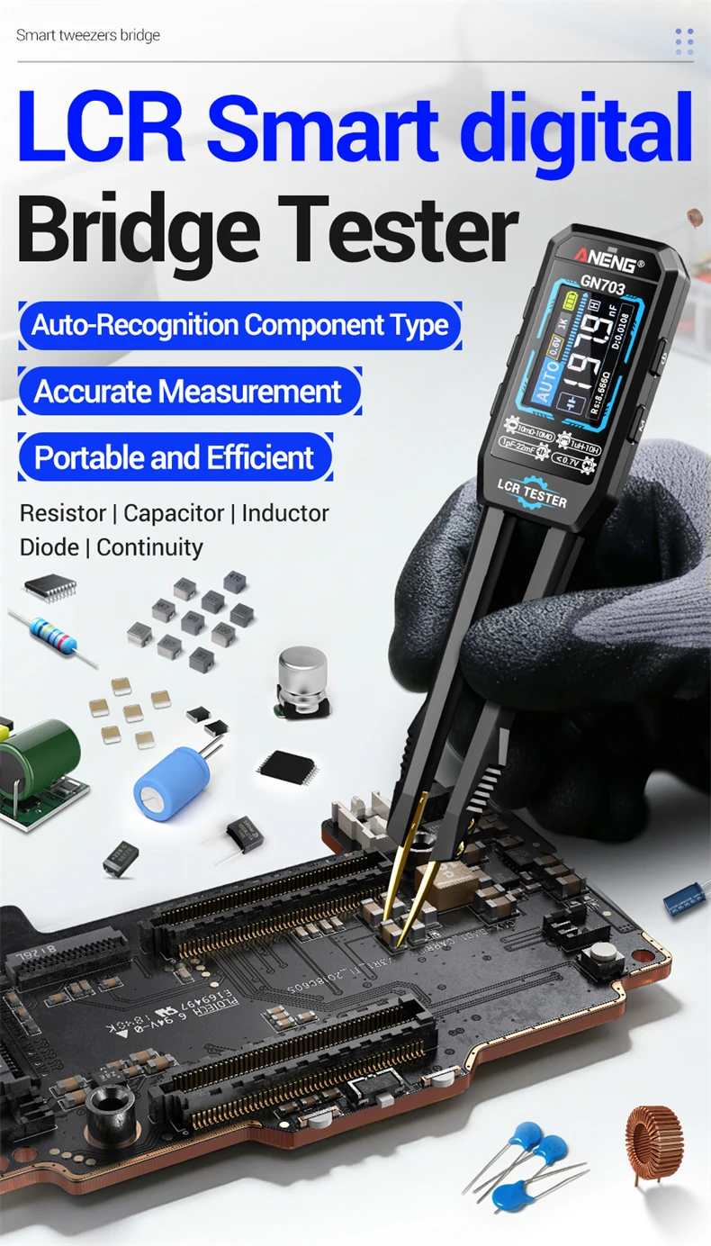 ANENG GN703 USB-Aufladbares Tragbares Digitales LCR-Bridgemeter 100Hz 1KHz 10KHz Diodentester Kalibrierung für Elektronik-Reparatur – Detail 1