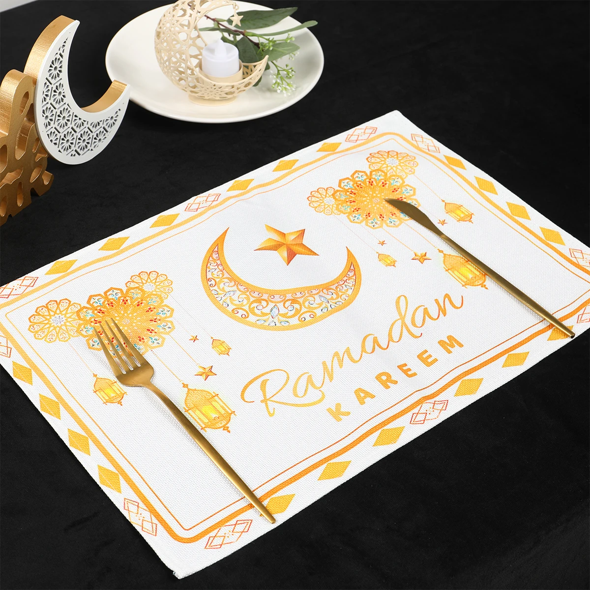 Eid Mubarak Dining Mat Table Placemat Ramadan Decoration for Home 2024 Islamic Muslim Ramadan Kareem Eid Al-Fitr Party Supplies