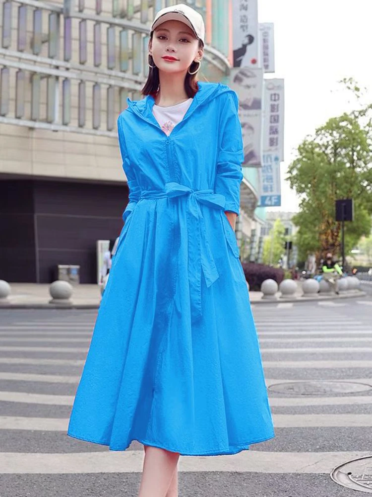 Women Clothing 2024 Women\'s Ultra-thin Windbreaker Mid-length Summer Sun Protection Clothes Coat Trend Korean Anti-UV Sun Cloak