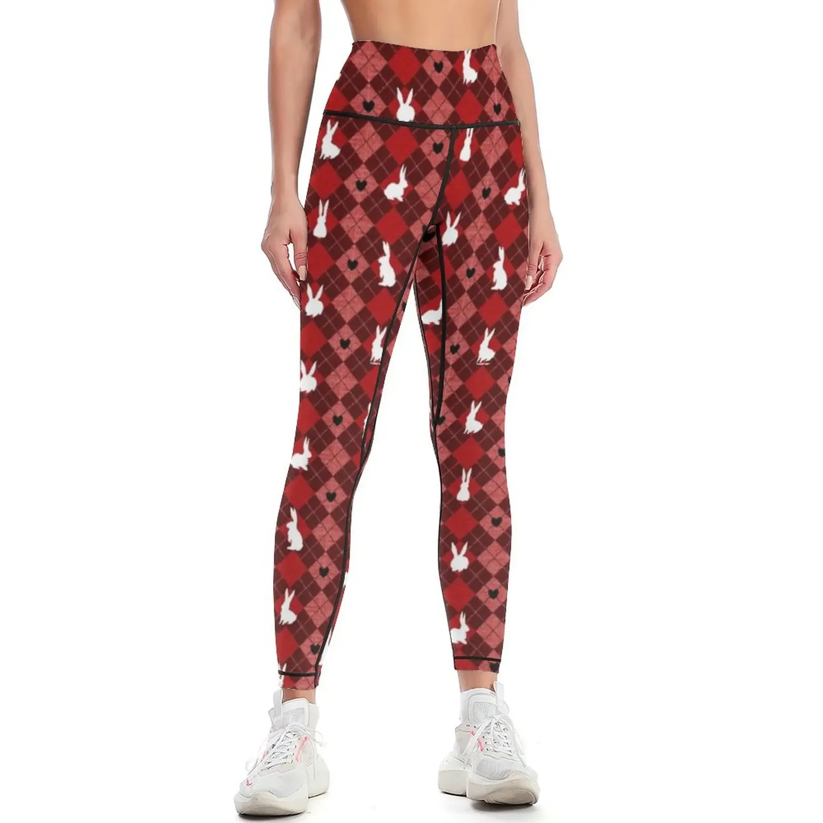 Red Argyle White Bunny Love Leggings sporty woman gym Sports pants woman Women's sports pants sport pants Womens Leggings