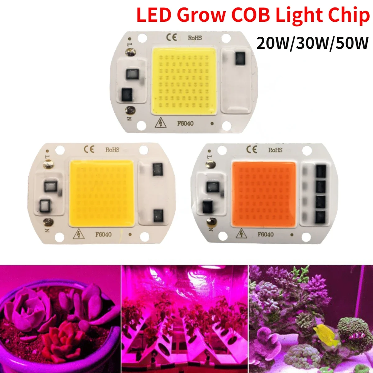 3Pcs LED COB Light Chip 20W 30W 50W Full Spectrum High Vltage AC220V No Need Ddriver For Growth Flower Seed Grow Plant Lighting