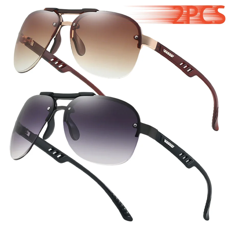 2PCS Vintage Pilot Gradient Lens Sunglasses Unisex Fashion Brand Designer Summer Beach Travel Fishing Driving
