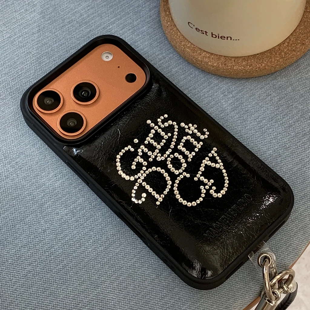 أنيق بريق حجر الراين الفتيات لا تبكي الجلود مع الحبل صدمة برهان غطاء الهاتف القضية آيفون 17 16 15 14 برو ماكس