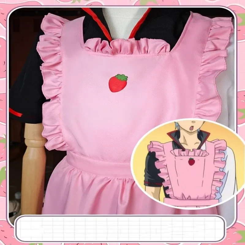 Men's Pink Sexy Apron Cosplay Anime Strawberry Pattern Costume Props Sissy Party Upper Apparel Accessories