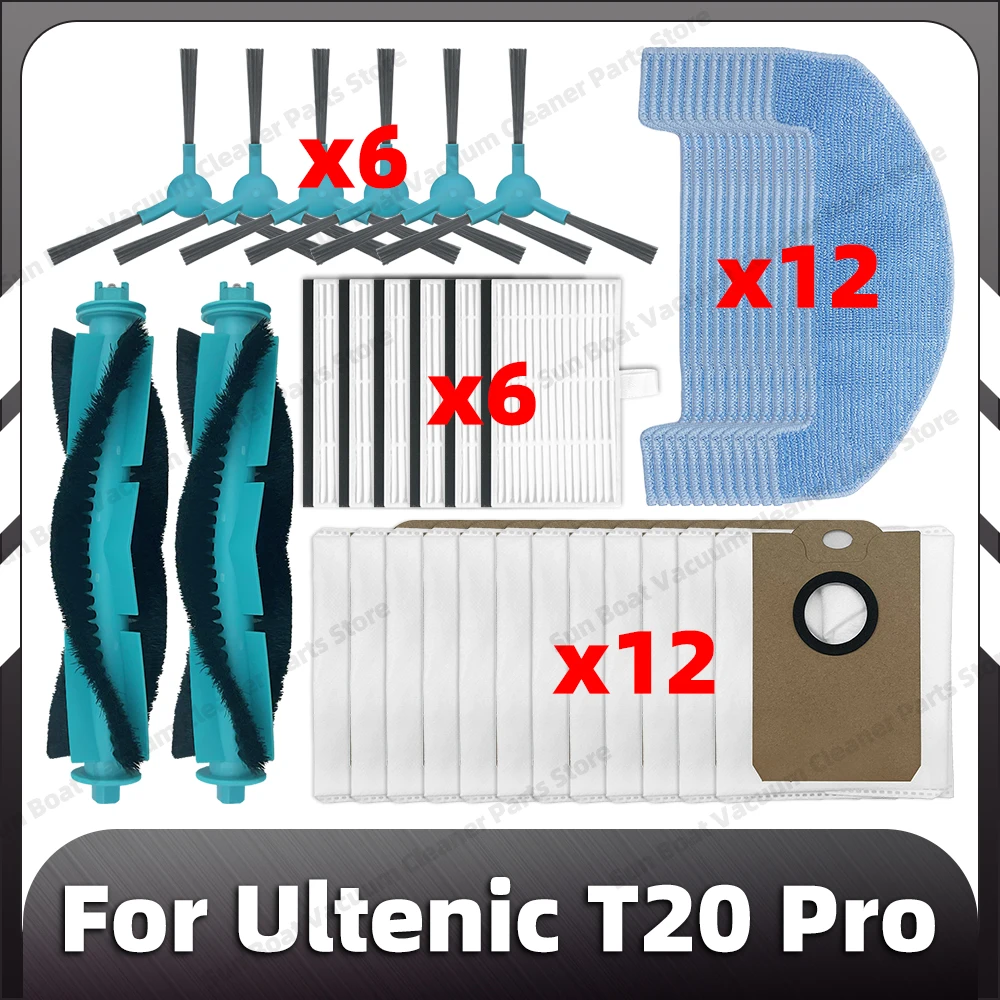 Kompatibel für Ultenic T20 Pro Ersatz Hauptseitenbürste HEPA-Filter Mopp Pad Staubbeutel Ersatzteil Zubehör