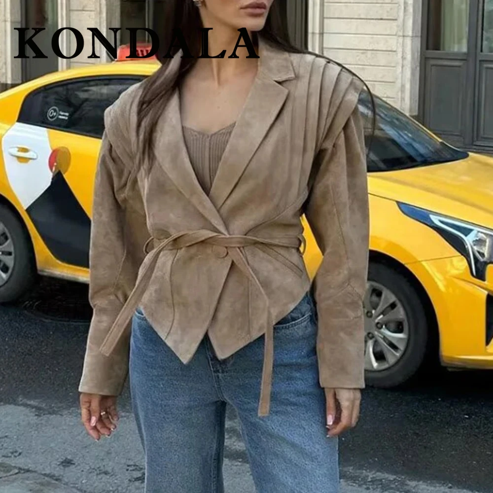 KONDALA Fashion 2025 Spring Women Short Velvet Jackets Single Button Folds Full Sleeve Chic Jacket Casual Female Streetwear