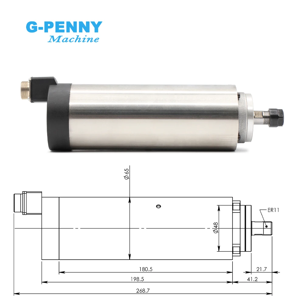 G-Penny Air Cooled Spindle Motor 0.8KW ER11 65mm Diameter 4 Bearings 24000RPM 0.01mm Round Type CNC Router Spindle Motor view 3