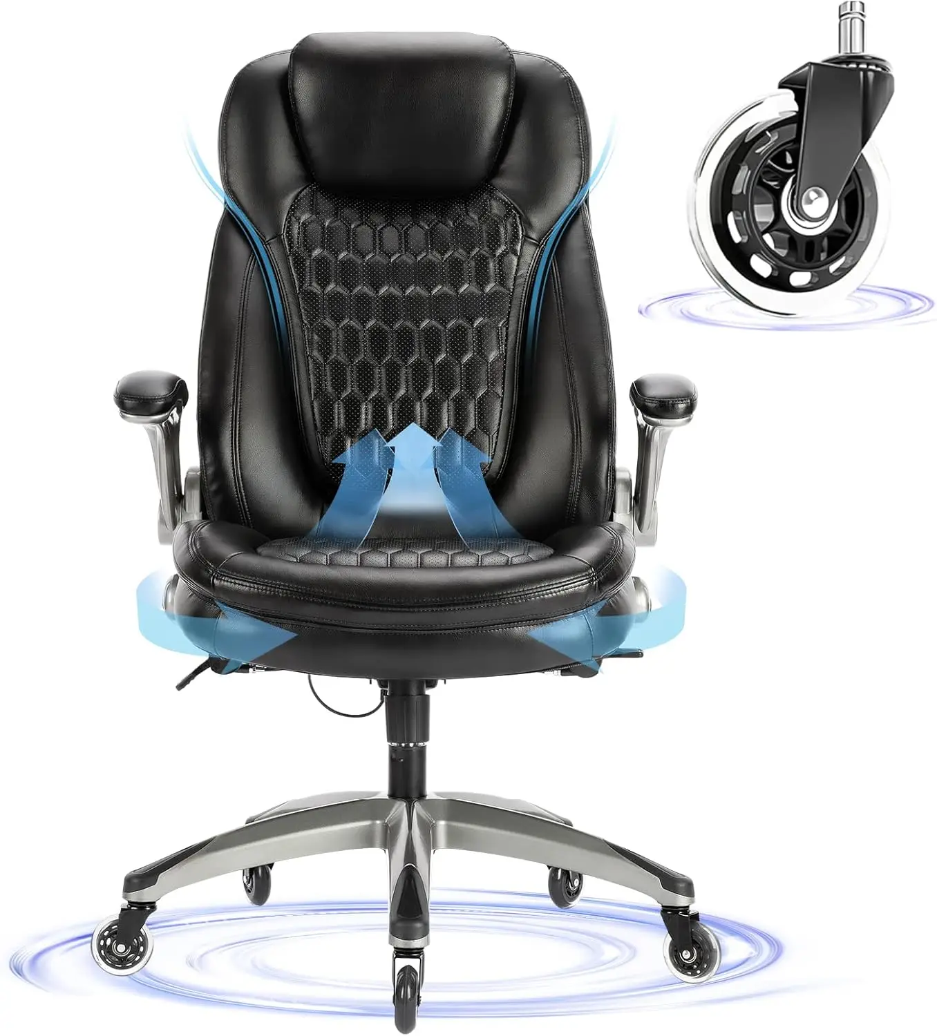

Office Chair Ergonomic Desk Chair-Executive Office Chair With Upgraded Caters, High Ba Computer Chair Flip-Up Arms, Strong