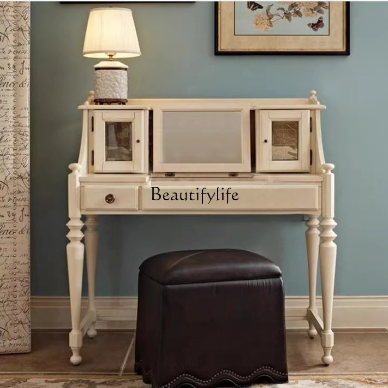 

American country solid wood small apartment bedroom French flip dresser, cosmetic cabinet