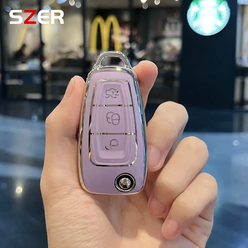 Fashion TPU Car Key Case Cover For Ford Ranger C-Max S-Max Focus Galaxy Mondeo Transit Tourneo Custom Auto Key Holder Keychain