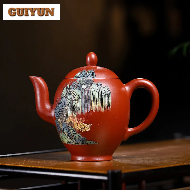 

160ml Yixing Purple Clay Teapot Handmade Colored Drawing Beauty Shoulder Pot Raw Ore Dahongpao Mud Tea Brewing Kettle Zisha Tea