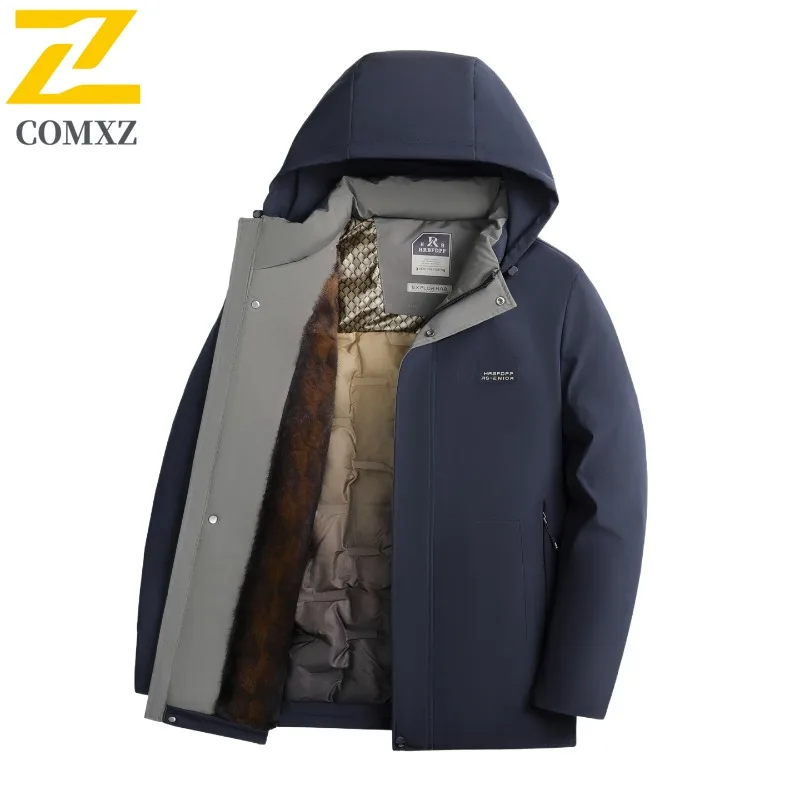 COMXZ Warm katoenen gewatteerde jas Afneembare hoed Thicke Work Fashion Klassieke gewatteerde jas 2025, Reizen Winddicht Heren Winterjas