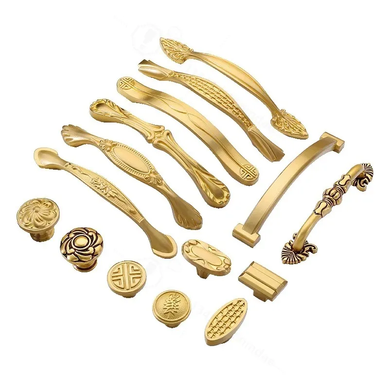 New Chinese Style Gold Brass Handle Drawer Kitchen Cabinet Shoe Cabinet Door Handle Pure Copper Wardrobe Door Handle
