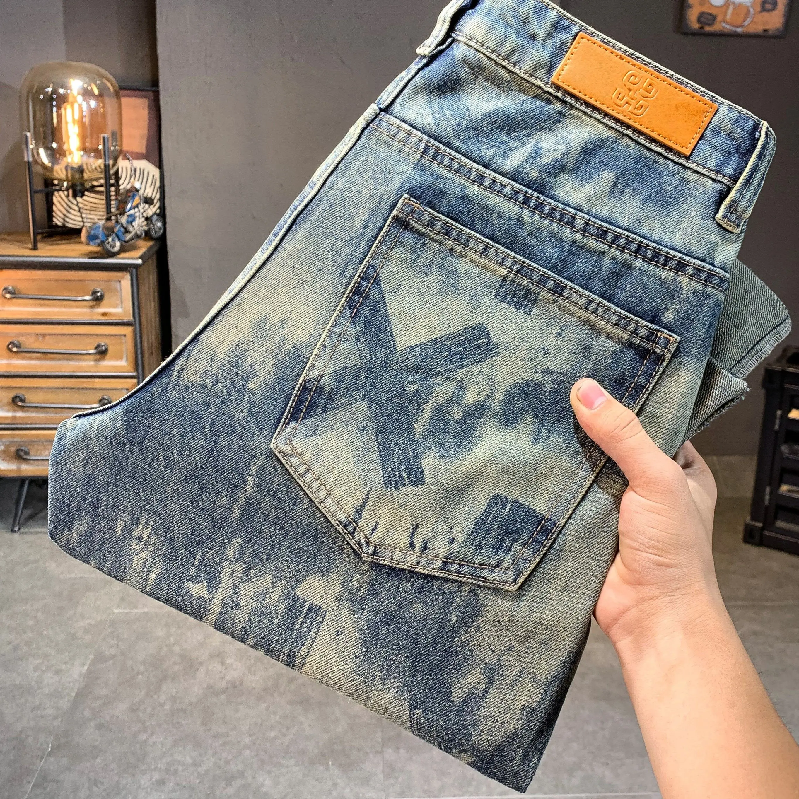 

New Arrival Letters Printed Designer Jeans Men Straight Fit Wide Leg Y2k Trousers Male's European Clothes