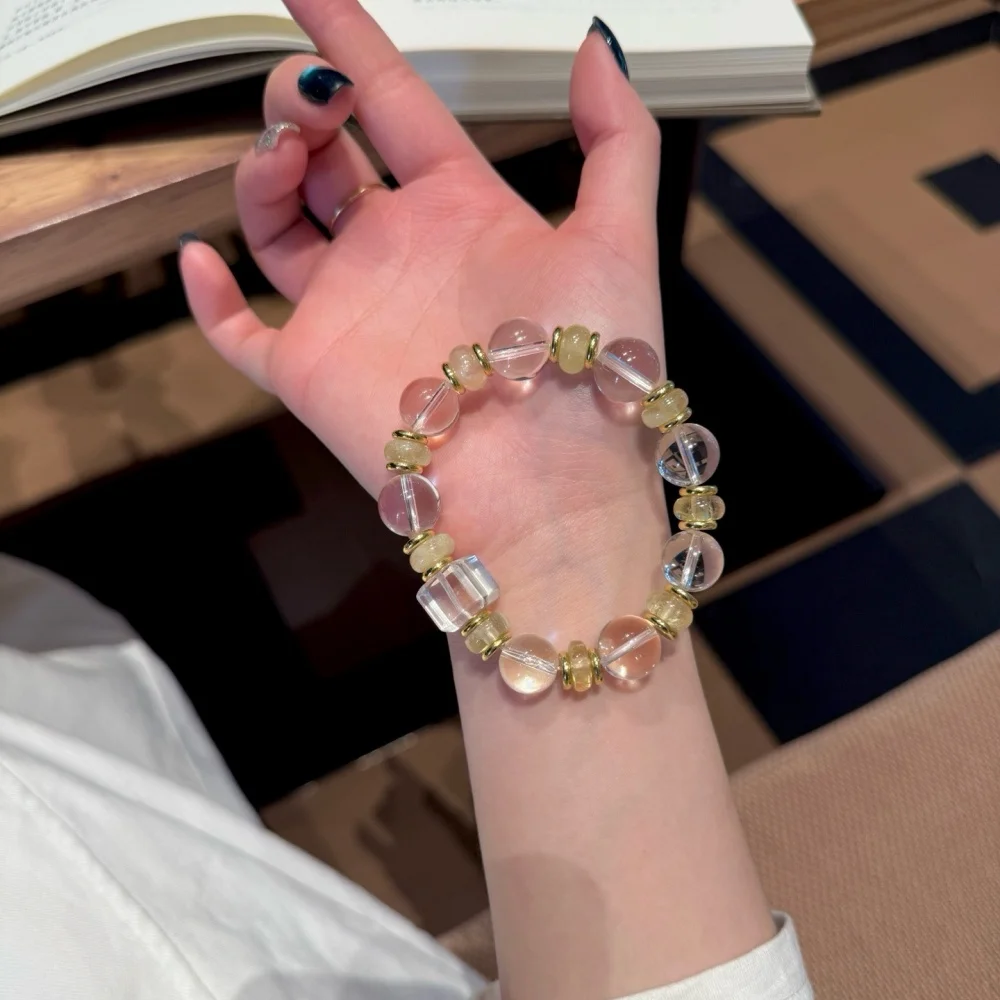 13MM Natural Clear Quartz And Citrine Bead Bracelet Gemstone Fashion Crystal Healing For Women Jewelry Wrist Gift 1PCS