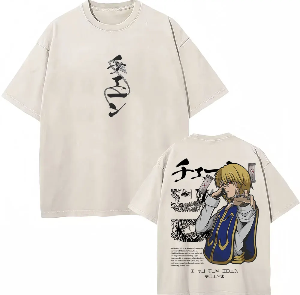 Anime Hunter X Hunter Phantom Troupe Washed T-shirts Hisoka Harajuku Manga Vintage T Shirt Men Women Cotton Loose O-Neck T-Shirt