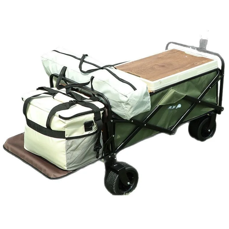 

Outdoor camping cart Multifunctional table Folding labor saving trolley Wide wheel double brake