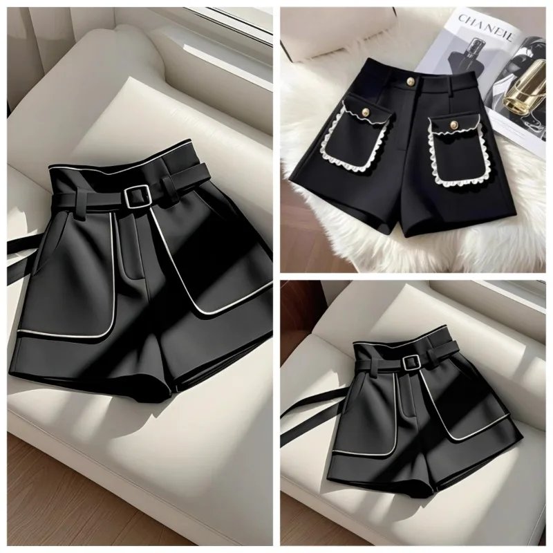 This Year's Popular High-end Black Small Fragrance Shorts Summer A-line High-waisted Suit To Wear Pants High Appearance Level